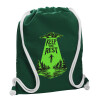 Τσάντα πλάτης πουγκί GYMBAG BOTTLE GREEN, με τσέπη (40x48cm) & χονδρά λευκά κορδόνια