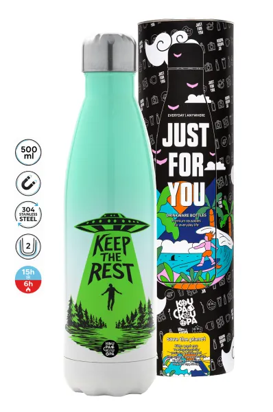 Keep the Rest — Μεταλλικό παγούρι θερμός Πράσινο/Λευκό (Stainless steel), διπλού τοιχώματος, 500ml