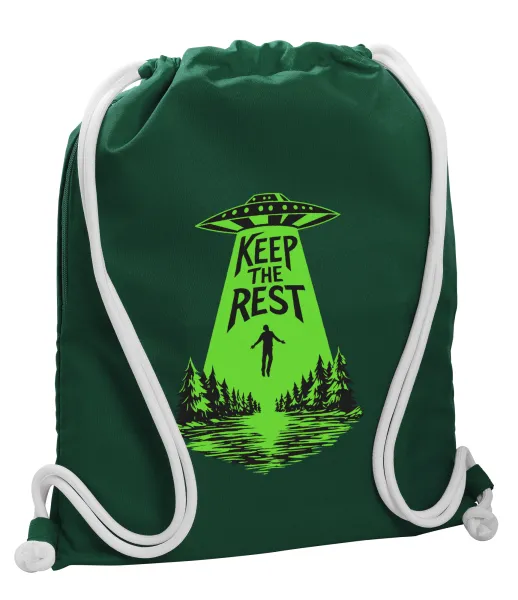 Keep the Rest — Backpack pouch GYMBAG BOTTLE GREEN, with pocket (40x48cm) & thick white cords