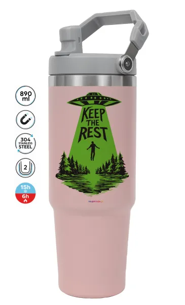 Keep the Rest — ΡΟΖ Travel Tumbler Θερμός με χερούλι και καλαμάκι 890ml