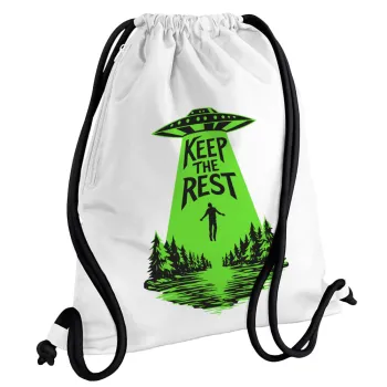 Keep the Rest, Τσάντα πλάτης πουγκί GYMBAG λευκή, με τσέπη (40x48cm) & χονδρά κορδόνια