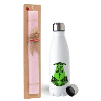 Keep the Rest, Easter Set, metallic stainless steel water bottle (750ml) & scented flat Easter candle (30cm) (PINK)