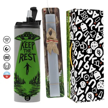 Keep the Rest, Πασχαλινή Λαμπάδα με Travel Tumbler θερμό (600ml, BPA free) & κερί αρωματικό πλακέ (30cm) (ΓΚΡΙ)