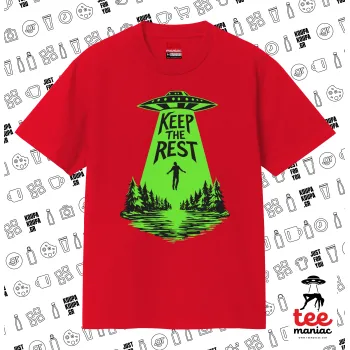 Keep the Rest, ΚΟΚΚΙΝΟ Κλασικό T-Shirt, διπλής ραφής, χωρίς πλευρικές ραφές από 100% βαμβάκι. Vegan & OEKO-TEX πιστοποιημένο.