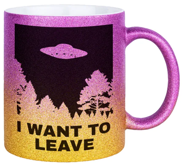 I Want to Leave UFO — Κούπα Χρυσή/Ροζ Glitter, κεραμική, 330ml