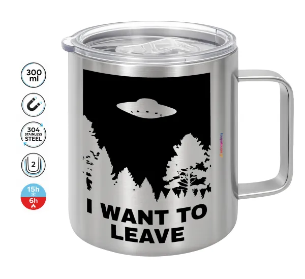 I Want to Leave UFO — Double-walled stainless steel mug 300ml with temperature-retaining lid