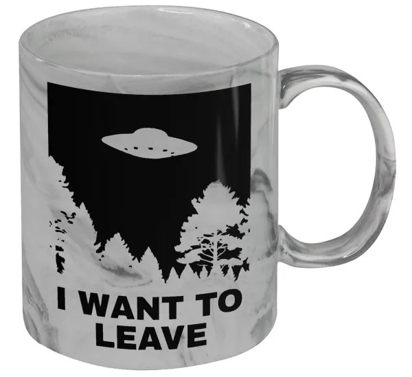 I Want to Leave UFO — Mug ceramic marble style, 330ml