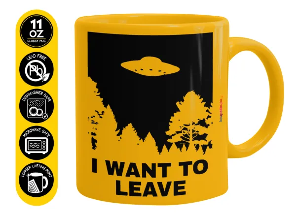I Want to Leave UFO — Κούπα, κεραμική κίτρινη, 330ml