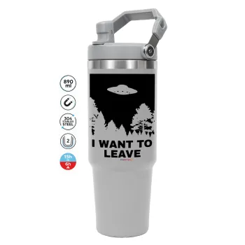 I Want to Leave UFO, ΓΚΡΙ Travel Tumbler Θερμός με χερούλι και καλαμάκι 890ml