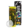 Neon Yellow Travel Tumbler θερμό, μεταλλικό καλαμάκι(Ανωξείδωτο 304 Food grade, BPA free, 600ml)