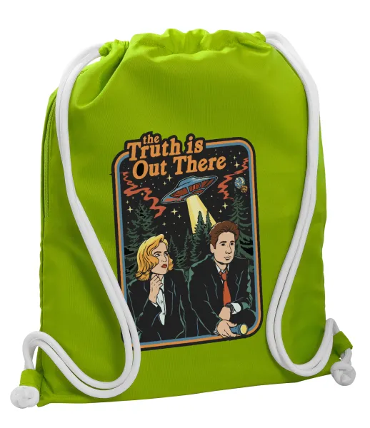 The truth is out there — Backpack bag GYMBAG LIME GREEN, with pocket (40x48cm) & thick cords