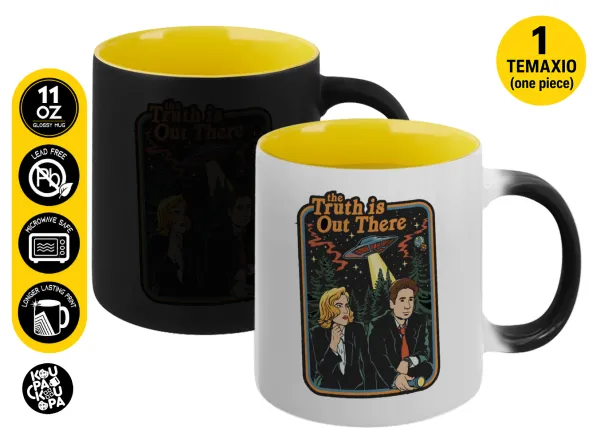 The truth is out there — Magic mug with yellow interior, ceramic, 330ml, changes colour with hot drinks