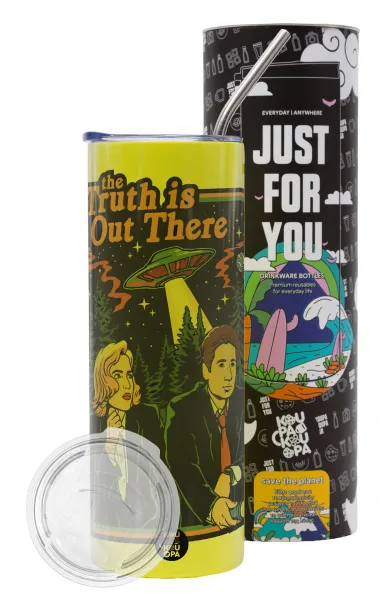 The truth is out there — Neon Yellow Travel Tumbler, with metal straw (Stainless steel 304 Food grade, BPA free, 600ml)
