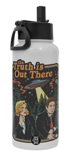 The truth is out there — Μεταλλικό παγούρι θερμός Λευκό με καλαμάκι και χερούλι (Stainless steel), διπλού τοιχώματος, 950ml