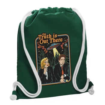 The truth is out there, Τσάντα πλάτης πουγκί GYMBAG BOTTLE GREEN, με τσέπη (40x48cm) & χονδρά λευκά κορδόνια