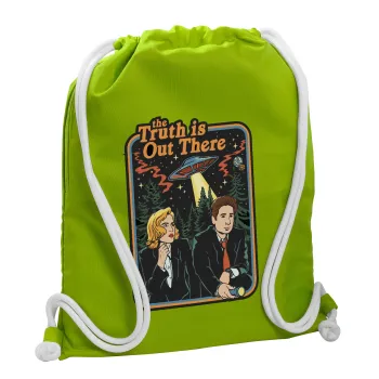 The truth is out there, Τσάντα πλάτης πουγκί GYMBAG LIME GREEN, με τσέπη (40x48cm) & χονδρά κορδόνια