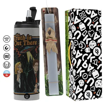 The truth is out there, Πασχαλινή Λαμπάδα με Travel Tumbler θερμό (600ml, BPA free) & κερί αρωματικό πλακέ (30cm) (ΓΚΡΙ)