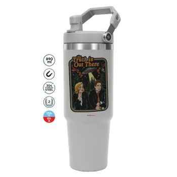 The truth is out there, ΓΚΡΙ Travel Tumbler Θερμός με χερούλι και καλαμάκι 890ml