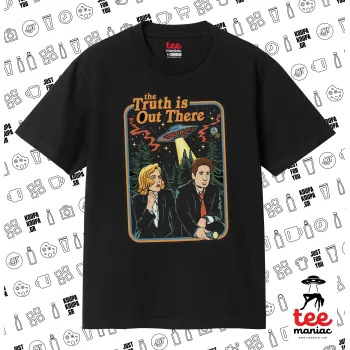 The truth is out there, ΜΑΥΡΟ Κλασικό T-Shirt, διπλής ραφής, χωρίς πλευρικές ραφές από 100% βαμβάκι. Vegan & OEKO-TEX πιστοποιημένο.