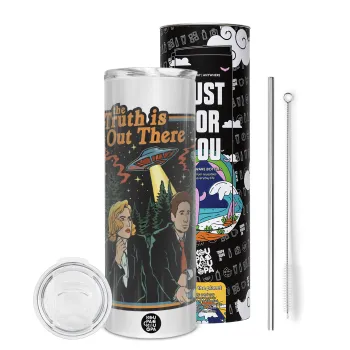 The truth is out there, Tumbler ποτήρι θερμό από ανοξείδωτο ατσάλι 600ml, με μεταλλικό καλαμάκι & βούρτσα καθαρισμού
