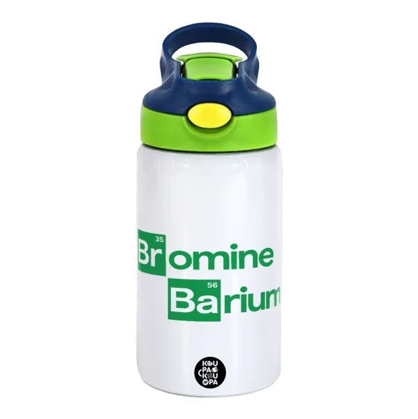 Breaking Bad Parody Bromine Barium — Children's hot water bottle, stainless steel, with safety straw, green, blue (350ml)