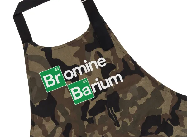Breaking Bad Parody Bromine Barium — Chef's cooking apron with pockets, cotton, camouflage (adult, 100% cotton)