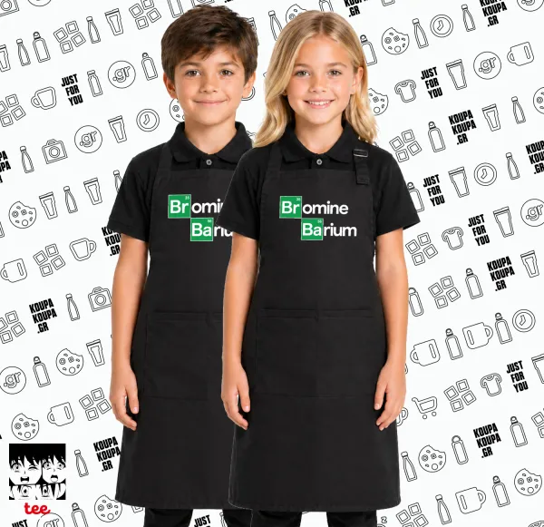 Breaking Bad Parody Bromine Barium — Black kids' kitchen apron with 2 pockets (one size, kids)