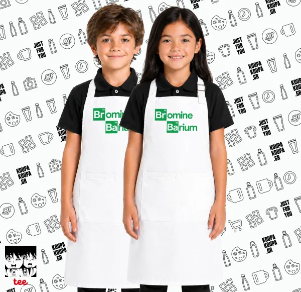 Breaking Bad Parody Bromine Barium — White kids' cooking apron with pockets