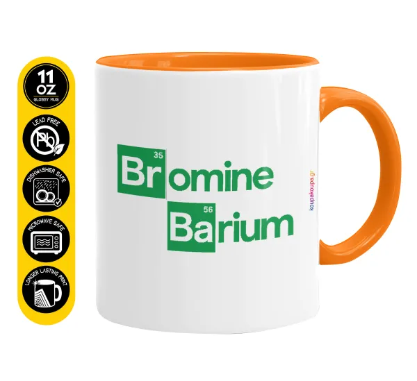 Breaking Bad Parody Bromine Barium — Mug colored orange, ceramic, 330ml