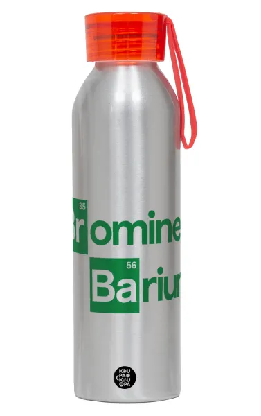Breaking Bad Parody Bromine Barium — Aluminum Sports Bottle 650ml – Silver with Red Cap and Silicone Strap