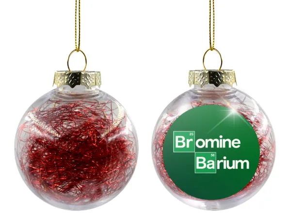 Breaking Bad Parody Bromine Barium — Transparent Christmas tree ball ornament with red filling 8cm
