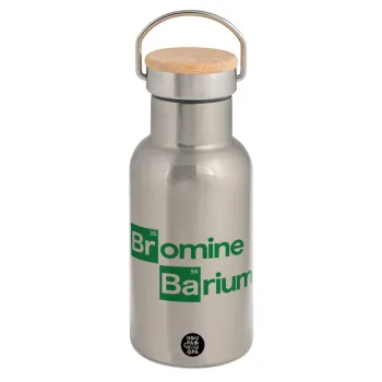 Breaking Bad Parody Bromine Barium, Μεταλλικό παγούρι θερμός (Stainless steel) Ασημένιο με ξύλινο καπακι (bamboo), διπλού τοιχώματος, 350ml