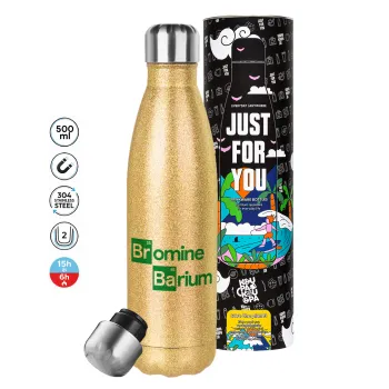 Breaking Bad Parody Bromine Barium, Μεταλλικό παγούρι θερμός Glitter χρυσό (Stainless steel), διπλού τοιχώματος, 500ml