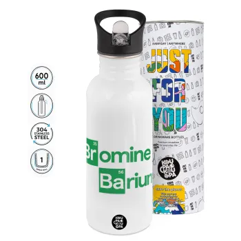 Breaking Bad Parody Bromine Barium, Παγούρι νερού Λευκό με καλαμάκι, ανοξείδωτο ατσάλι 600ml