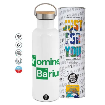 Breaking Bad Parody Bromine Barium, Μεταλλικό παγούρι θερμός (Stainless steel) Λευκό με ξύλινο καπάκι (bamboo), διπλού τοιχώματος, 750ml