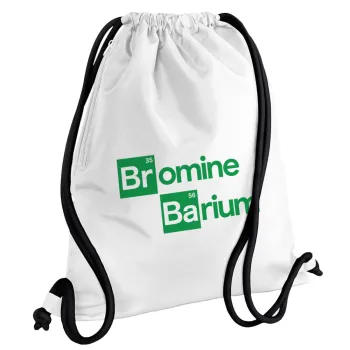 Breaking Bad Parody Bromine Barium, Τσάντα πλάτης πουγκί GYMBAG λευκή, με τσέπη (40x48cm) & χονδρά κορδόνια