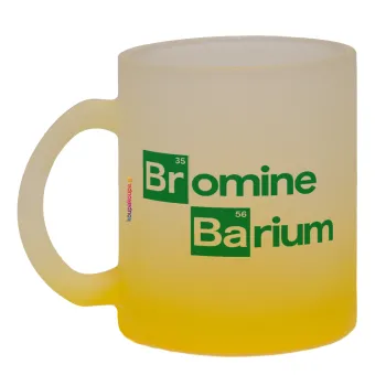 Breaking Bad Parody Bromine Barium, Κούπα γυάλινη δίχρωμη με βάση το κίτρινο ματ, 330ml