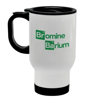 Breaking Bad Parody Bromine Barium, Κούπα ταξιδιού ανοξείδωτη με καπάκι, διπλού τοιχώματος (θερμό) λευκή 450ml