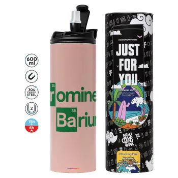 Breaking Bad Parody Bromine Barium, Tumbler ποτήρι θερμό ΡΟΖ από ανοξείδωτο ατσάλι 600ml