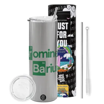 Breaking Bad Parody Bromine Barium, Tumbler ποτήρι θερμό Ασημένιο από ανοξείδωτο ατσάλι 600ml, με μεταλλικό καλαμάκι & βούρτσα καθαρισμού