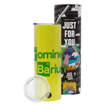 Breaking Bad Parody Bromine Barium, Neon Yellow Travel Tumbler θερμό, μεταλλικό καλαμάκι(Ανωξείδωτο 304 Food grade, BPA free, 600ml)