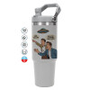 ΓΚΡΙ Travel Tumbler Θερμός με χερούλι και καλαμάκι 890ml