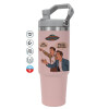 ΡΟΖ Travel Tumbler Θερμός με χερούλι και καλαμάκι 890ml