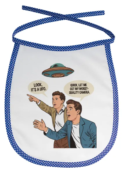 Look! It's a UFO — Stain-resistant baby bib with tie, blue