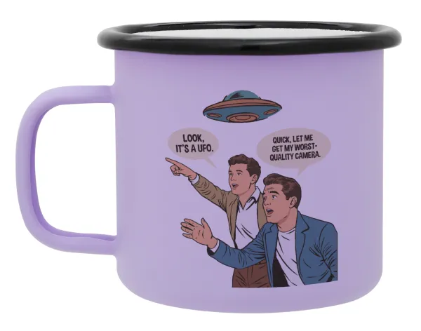 Look! It's a UFO — Metal enamel mug, matte light pastel purple, 360ml