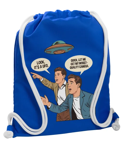 Look! It's a UFO — Backpack pouch GYMBAG Blue, with pocket (40x48cm) & thick cords