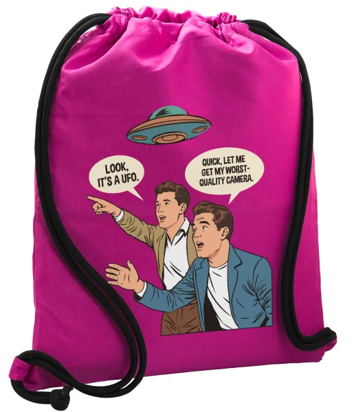 Look! It's a UFO — Τσάντα πλάτης πουγκί GYMBAG Φούξια, με τσέπη (40x48cm) & χονδρά κορδόνια