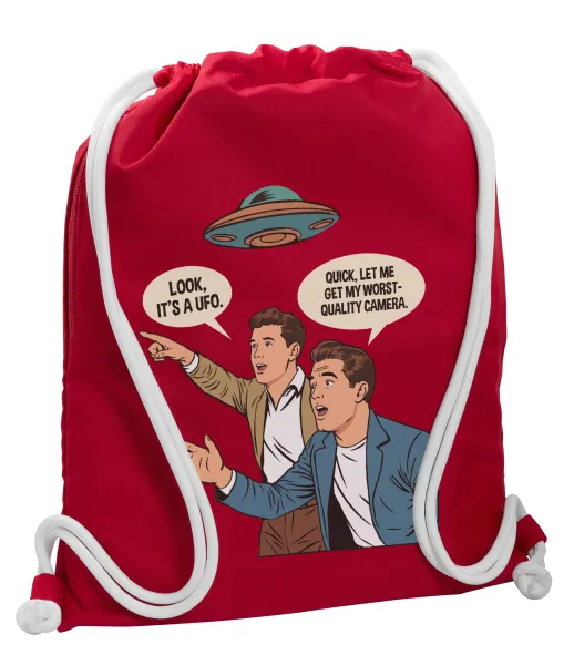Look! It's a UFO — Backpack pouch GYMBAG Red, with pocket (40x48cm) & thick cords
