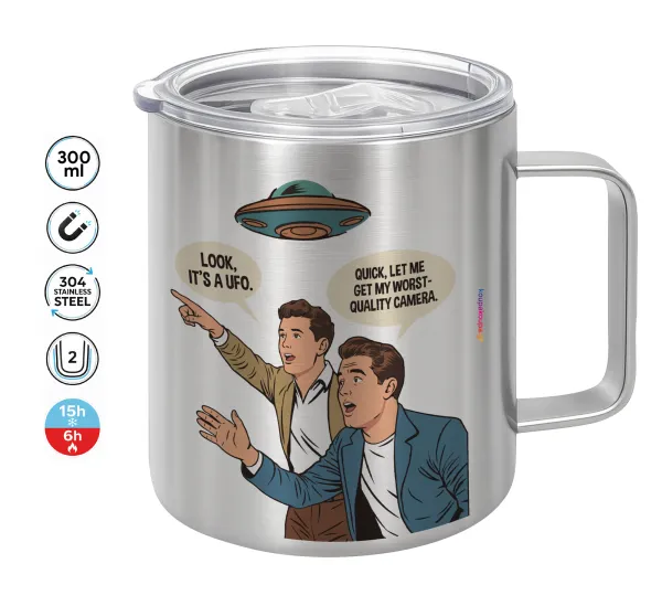 Look! It's a UFO — Double-walled stainless steel mug 300ml with temperature-retaining lid