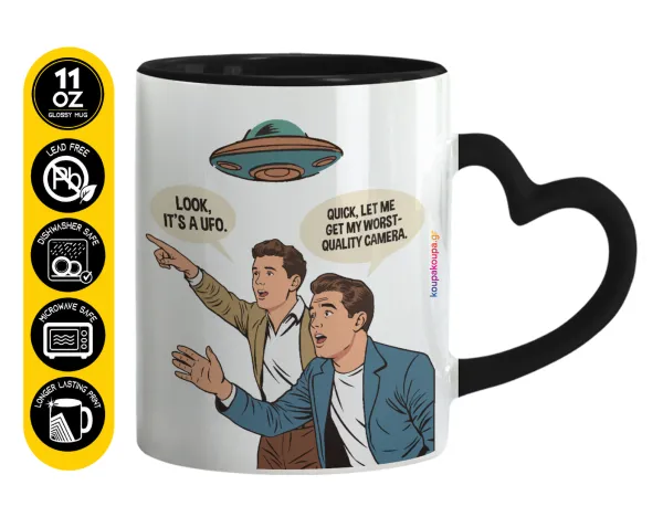 Look! It's a UFO — Mug heart black handle, ceramic, 330ml